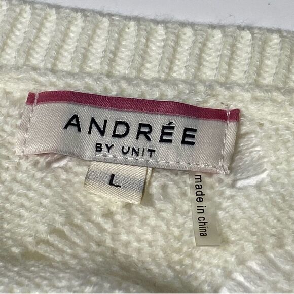 Andree by Unit White Knit Crochet Wide Scoop Neck Sweater Women's Size Large - Picture 7 of 16